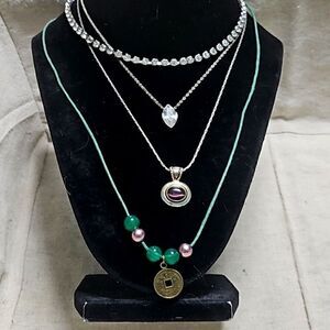 Vintage Dainty Silver Tone Pendant Necklace Signed Roman Lot 4